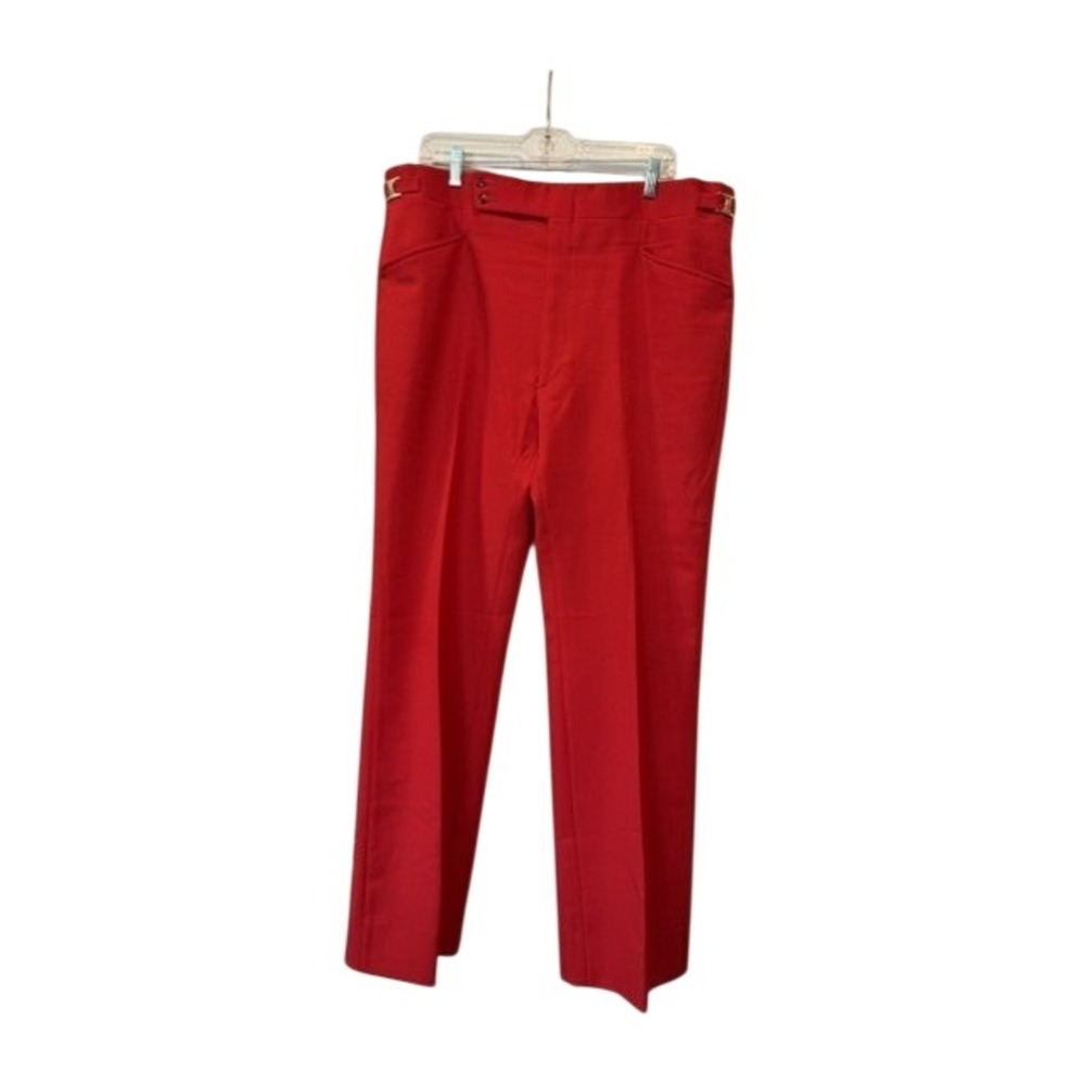Vintage 70s Haggar Expand-O-Matic Red Golf Disco Pants Side Buckle Pleated 36x30
